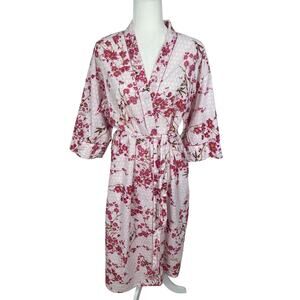 Ella Simone Cotton Hummingbird Lawn Wrap Robe Cherry Blossoms Pink Size Medium